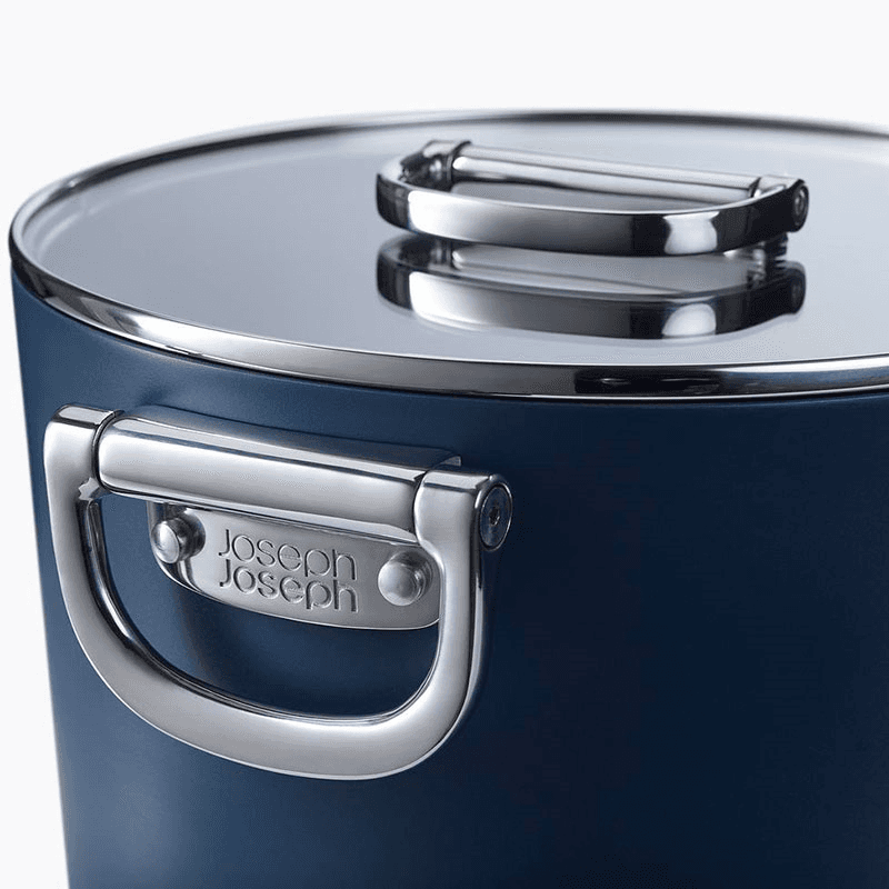 Space Folding Handle Ceramic Non-Stick 6 Piece Cookware Set, Midnight Blue