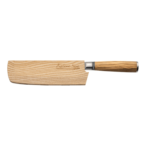 Image showing the Katana Saya Olive Wood Nakiri Knife, 18cm Damascus Blade product.