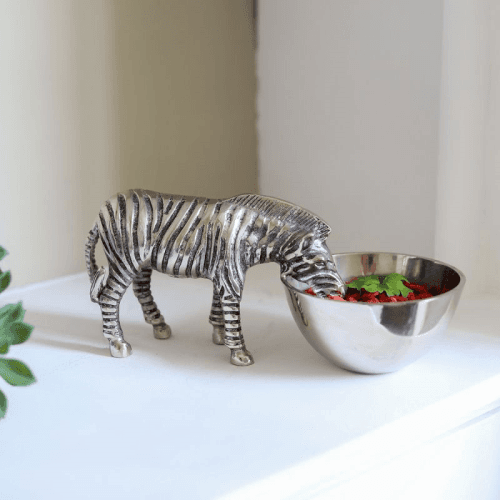 Image showing the Wild Zebra Nibbles Bowl, L26 x W12 x H11.5cm, Silver product.