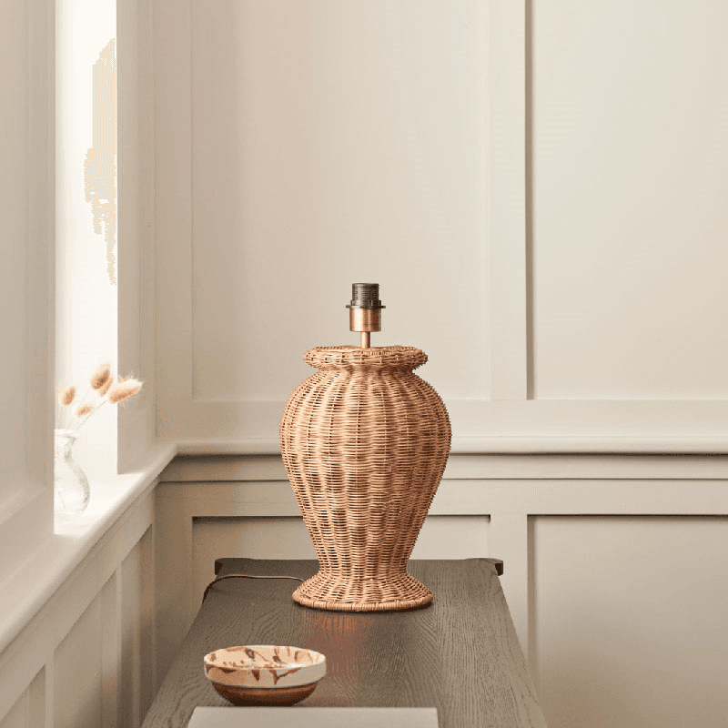 Athena Table Lamp & Scalloped Rattan Shade, H60.5cm, Brown