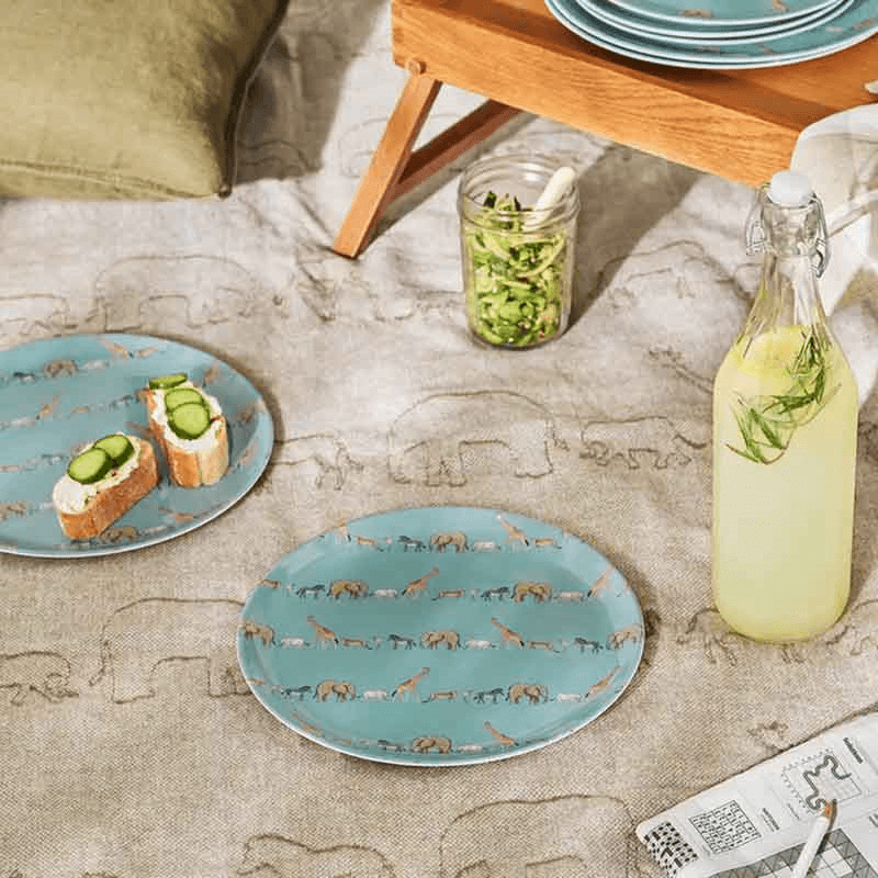 Animals of the Savannah Knitted Picnic Blanket, Tan