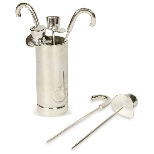 Image showing the Top Hat Olive picks and holder, Holder 6 x 2.5cm - picks 9.5cm, stainless steel product.