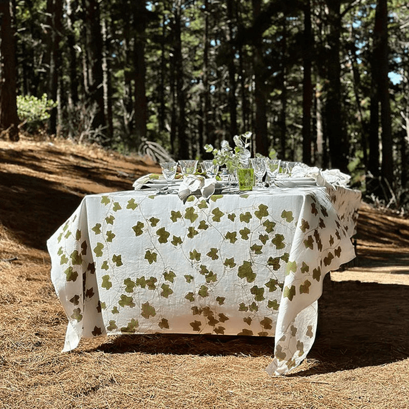 Ivy Herbarium Linen Tablecloth, 165 x 300cm, Green