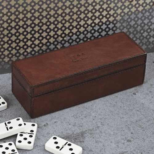 Image showing the Leather Dominoes Set, Conker Brown product.