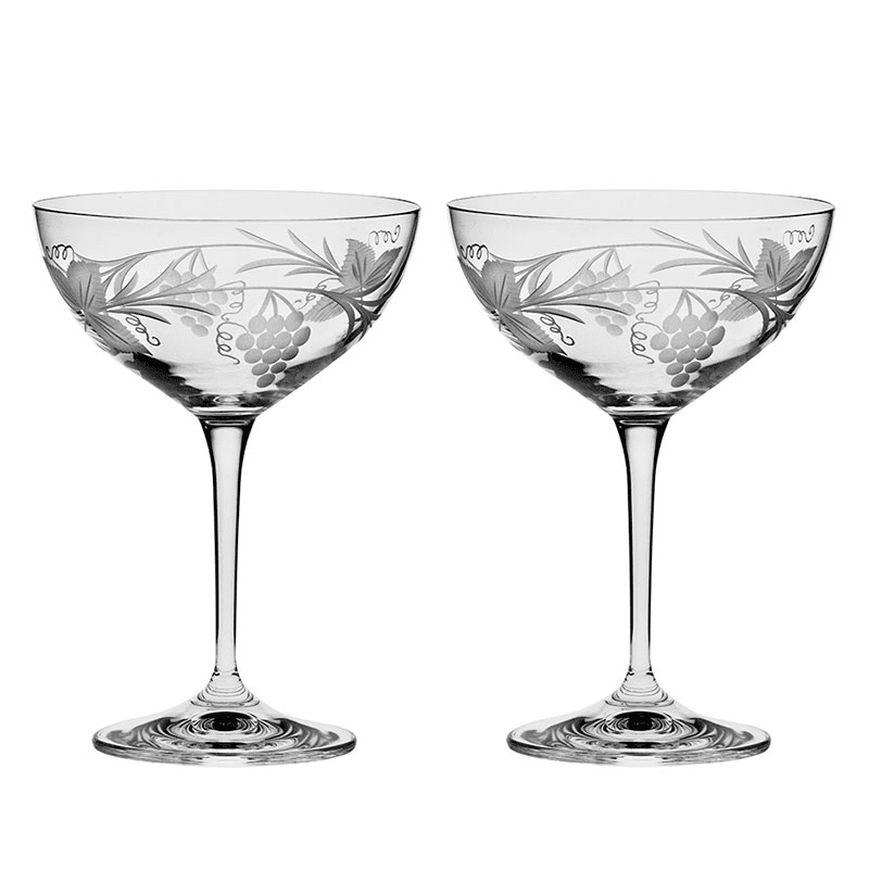 Grapevine Set of 2 Saucer Champagne, 210ml, Clear