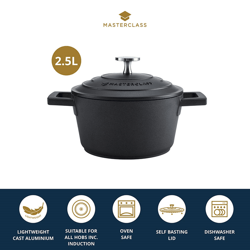 Cast Aluminium Casserole Dish, 1.4L, Black