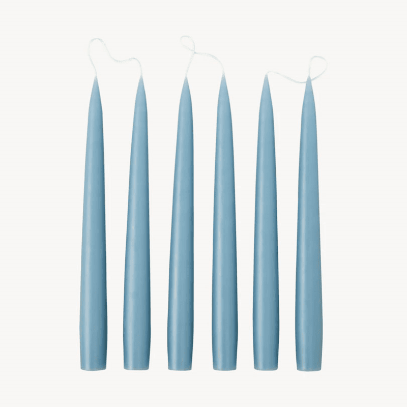 Set of 6 Tapered Dinner Candles, H25cm, Grey Blue