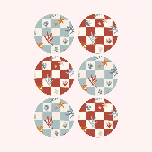 Image showing the Nautical Checks Set of 6 Placemats, D29cm, Red & Blue product.