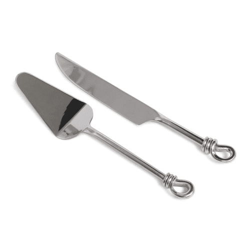 Image showing the Polished Knot Cake server and knife set, Stainless Steel product.