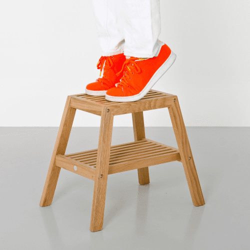 Image showing the Slatted stool, H42 x W50.5 x D35.4cm, Oak product.