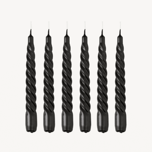 Image showing the Twist Set of 6 Dinner Candles, H20cm, Black product.