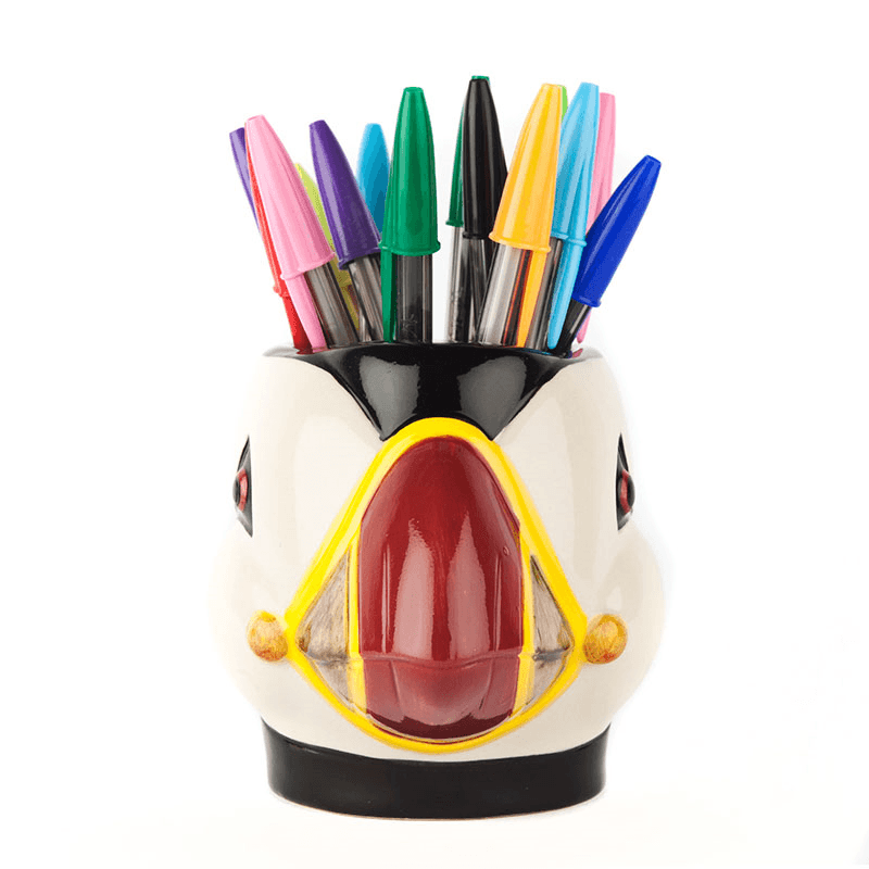 Puffin Pencil Pot, H12cm, Black/Yellow