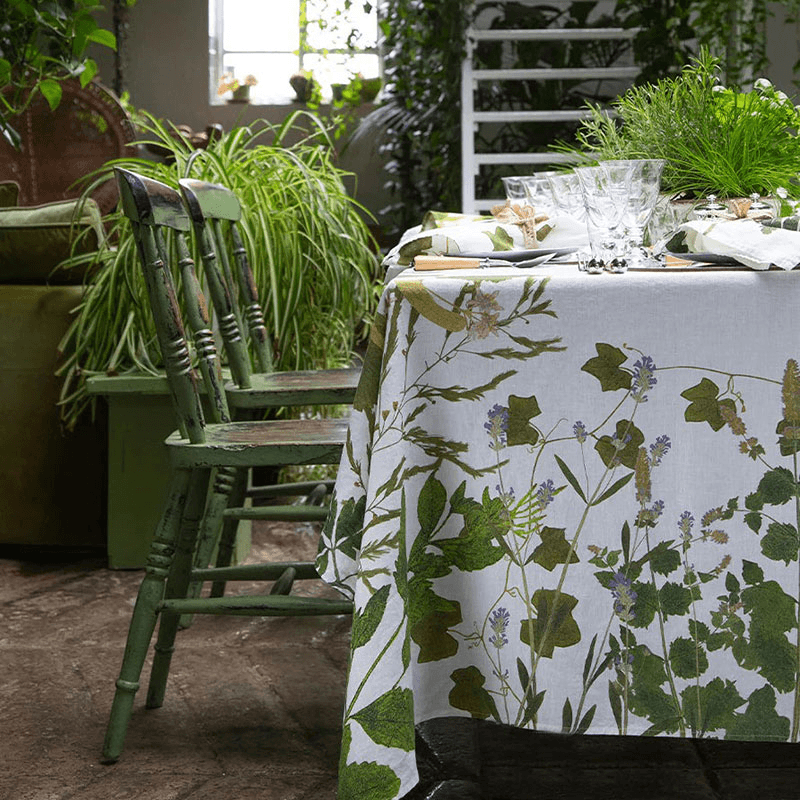 Herb Garden Linen Tablecloth, 165 x 250cm, Green