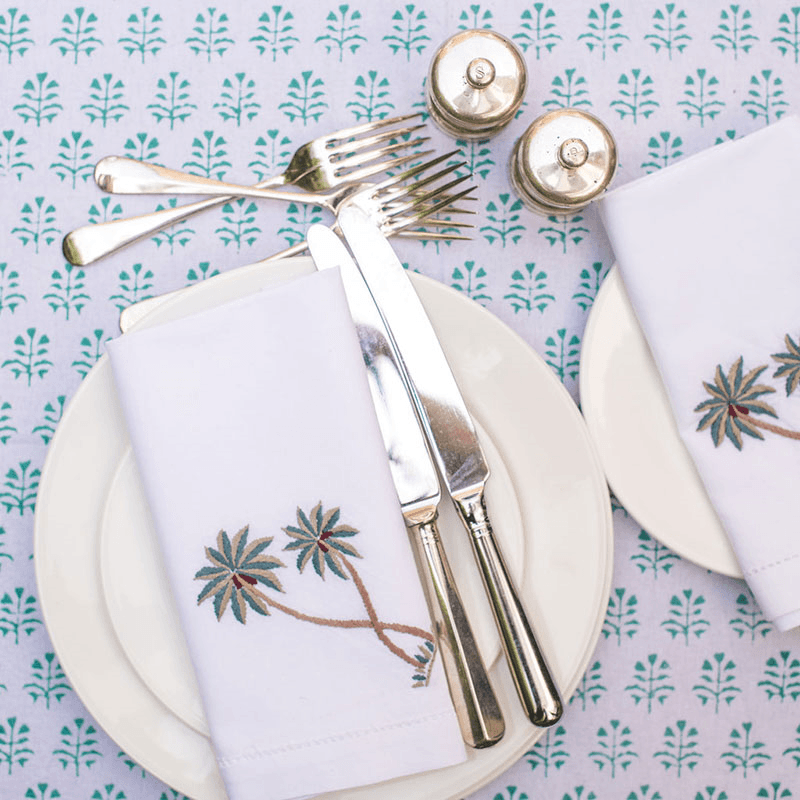 Palm Set of 4 Napkins, 45 x 45cm, White