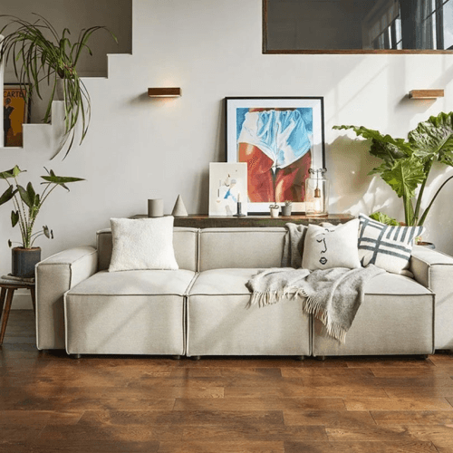 Image showing the Model 03 3 Seater Linen Sofa, Pumice product.