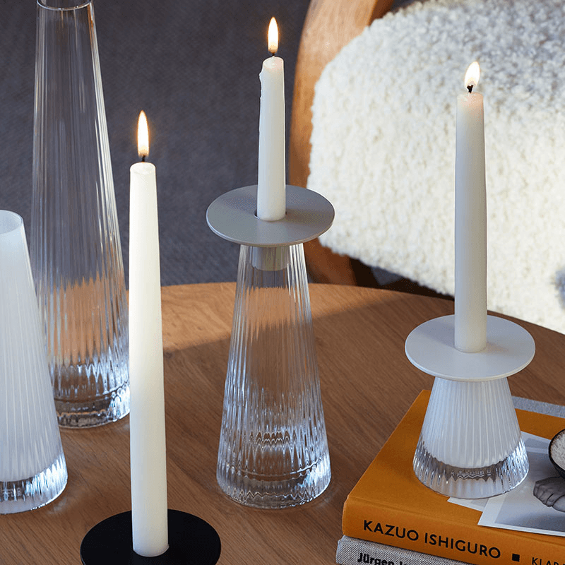 Beacon Candle Holder, H22cm, Concrete Grey & Clear