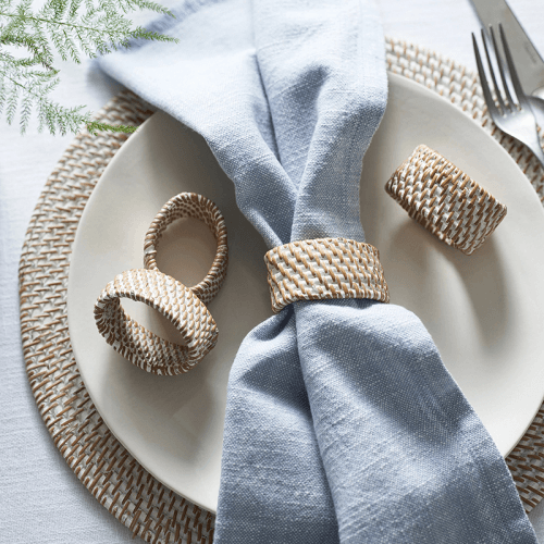 Image showing the Rattan Set of 4 Napkin Rings, White product.