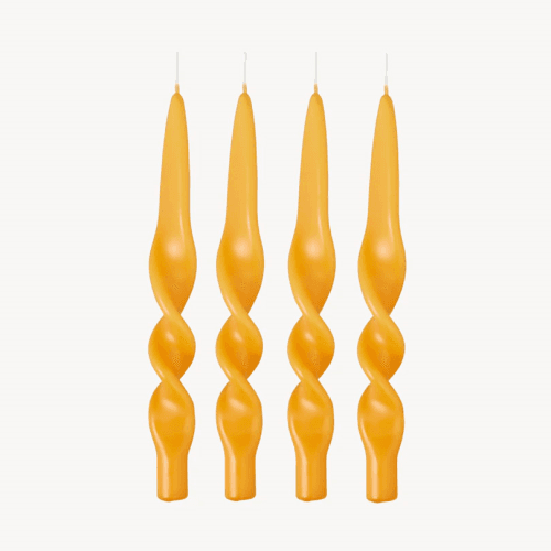 Image showing the Swirl Set of 4 Dinner Candles, H28cm, Mustard Yellow product.