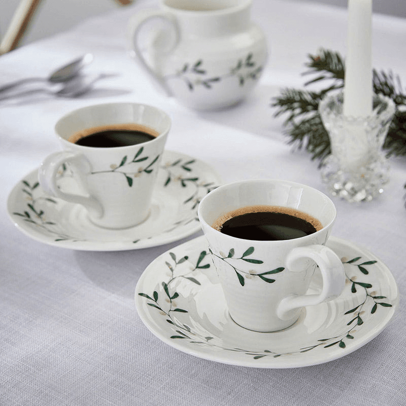 Mistletoe Pair of espresso cup & saucers, 80ml, White/ Green