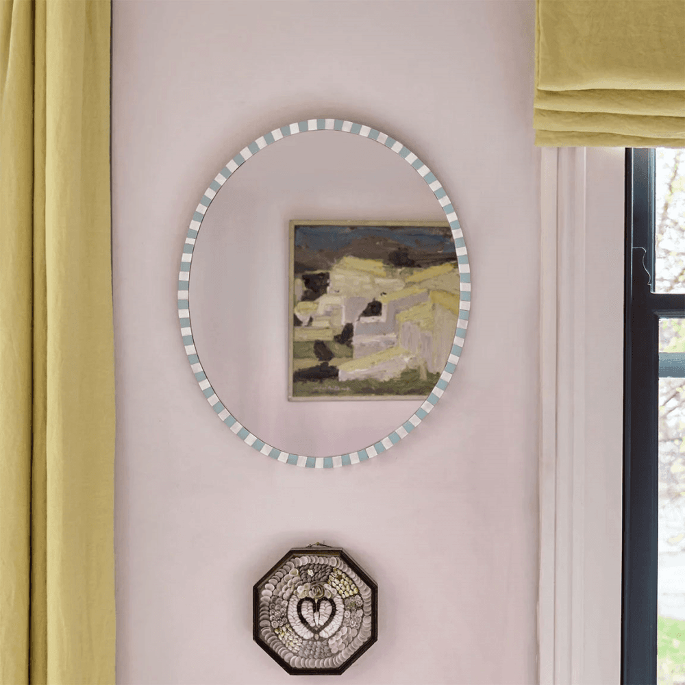 Oval Pearl Mirror, H60 x W50cm, Pale Blue