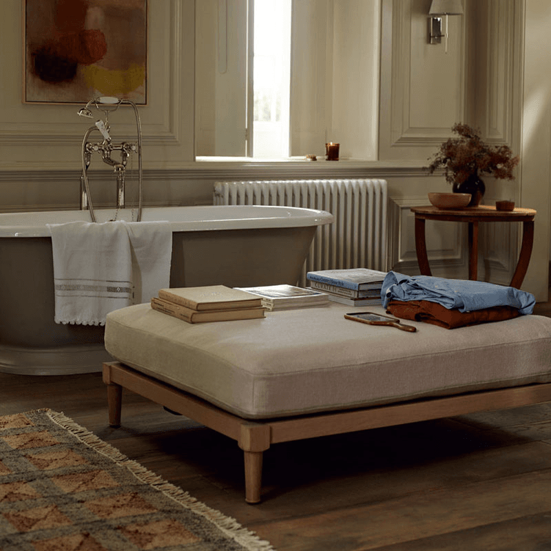 Ophelia Footstool, Heavyweight Linen Pale Oat