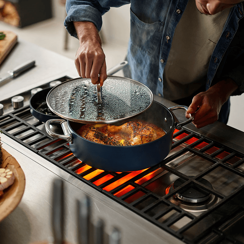 Space Folding Ceramic Non-Stick Casserole Pan & Lid, 28cm, Midnight Blue