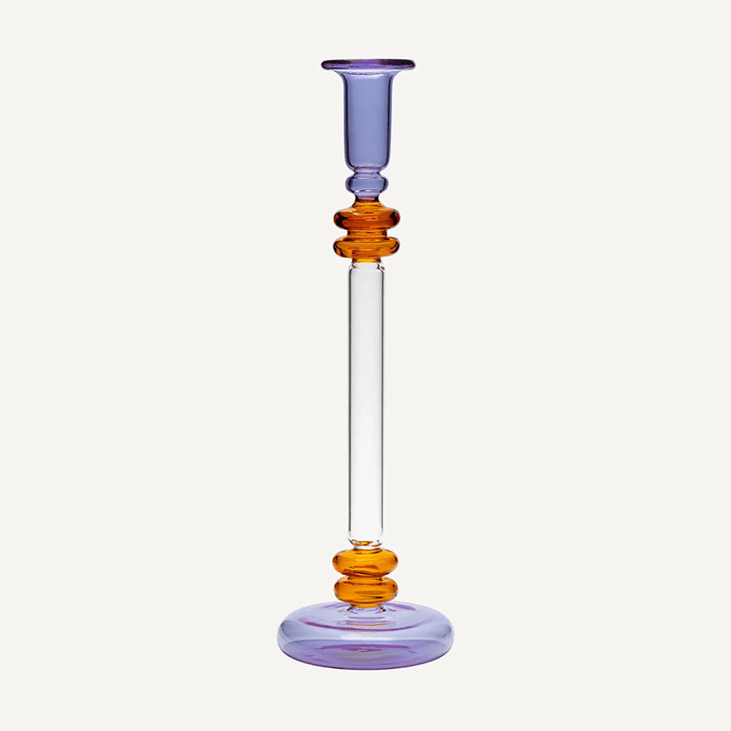 Bugle Candlestick, H30cm, Purple & Amber