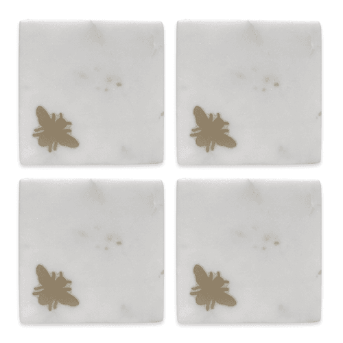 Image showing the Bee Set of 4 Coasters, L10cm x W10cm, White product.