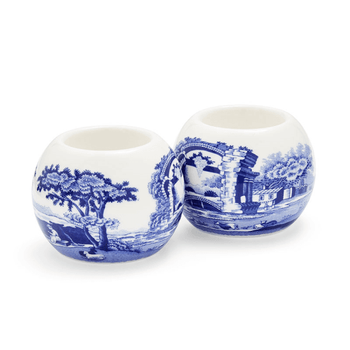 Image showing the Blue Italian Set of 2 Tealight Holders, H6 x D8cm, Blue product.