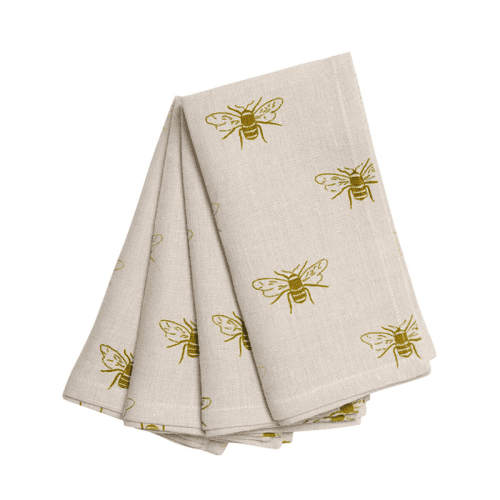 Image showing the Bees Set of 4 Linen Napkins, Natural, Yellow product.