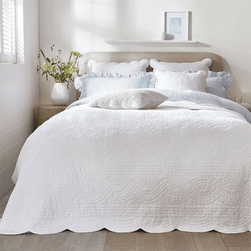 Image showing the Milfield Scallop Edge Double Quilt, Centimetre (cm), White product.