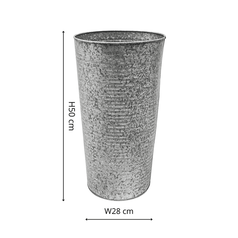 Galvanised Ribbed Vase, D28cm, Silver