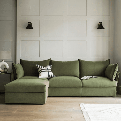 Image showing the Model 06 Velvet 3 Seater Sofa With Chaise, Vine product.
