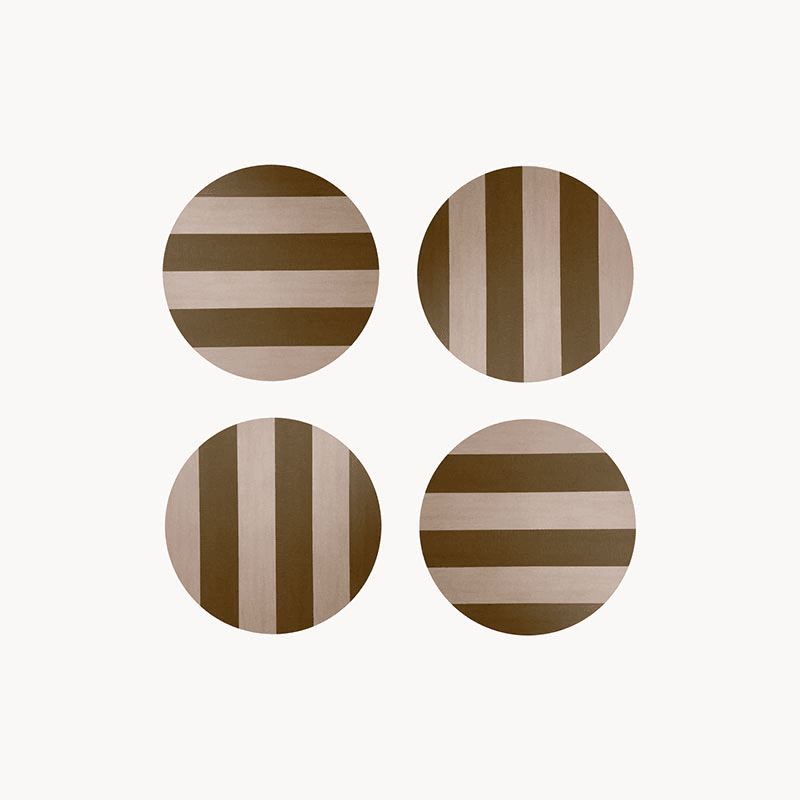 Stripe Set of 4 Coasters, D10cm, Ochre