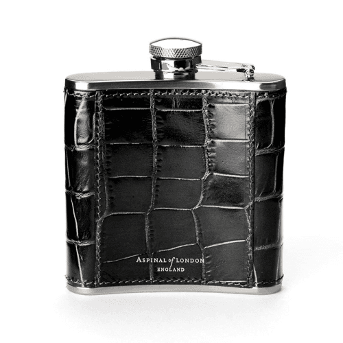 Image showing the Classic Hip Flask, H11.5 x W9.5cm, Black Croc product.