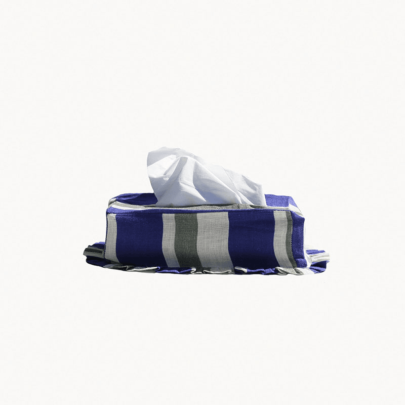 Stripe Tissue Box Cover, L21.5 x W12.5 x H7cm, Cobalt & Sea Green