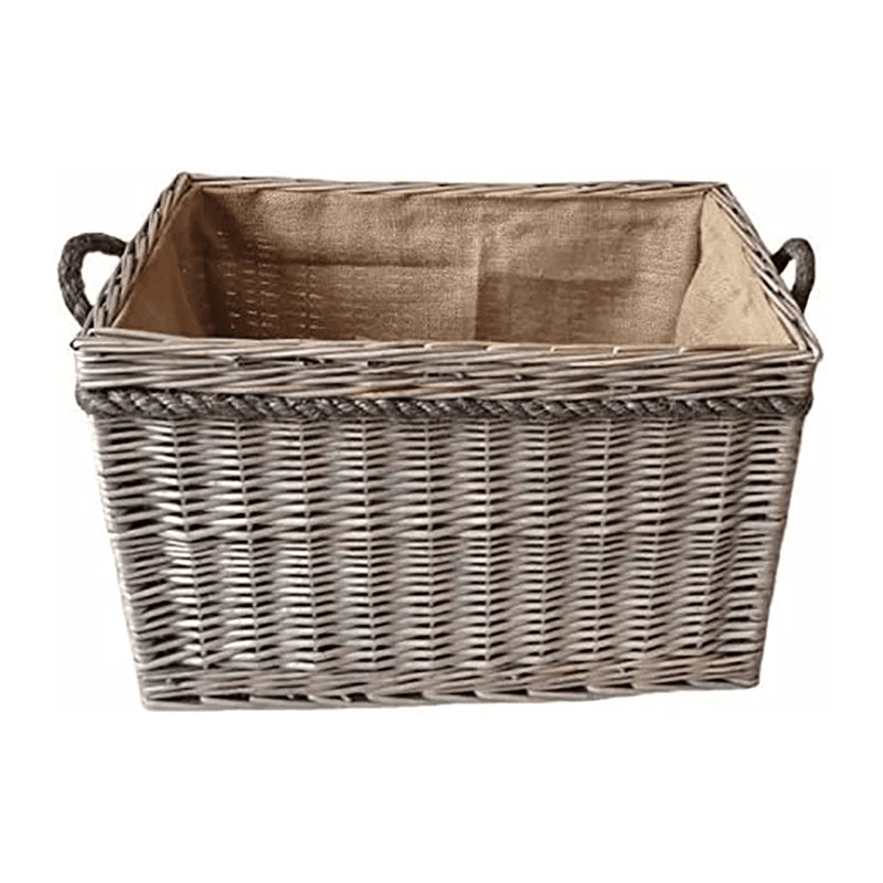 Large Willow Rect. Log Basket, Rope Handle,58X38cm, Natural