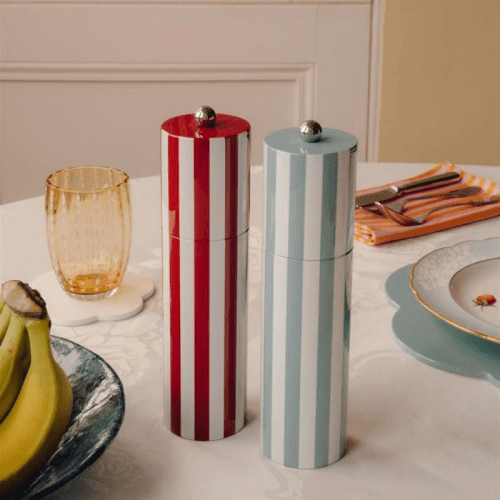 Image showing the Striped Salt & Pepper Mill, H24cm, Burgundy product.