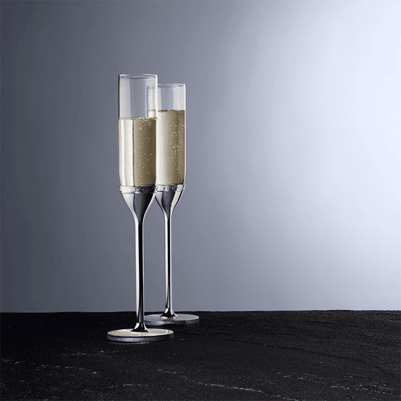 Vera Wang - With Love Pair of toasting flutes, 6 x 6 x 27cm, Silver Plate