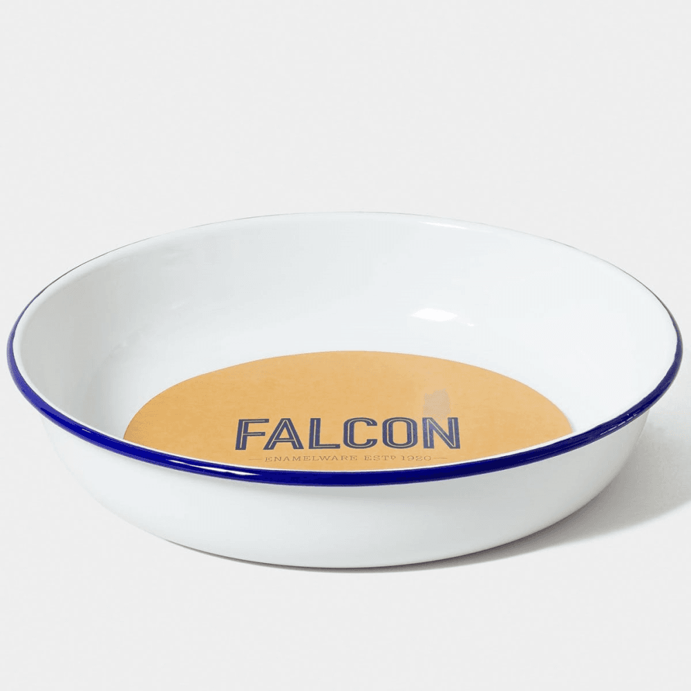 Large Salad Bowl, White with Blue Rim