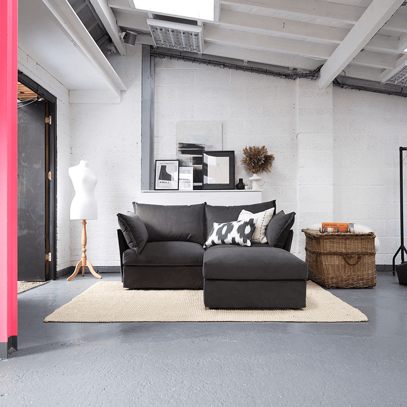 Model 06 Velvet 2 Seater Sofa With Chaise, Charcoal