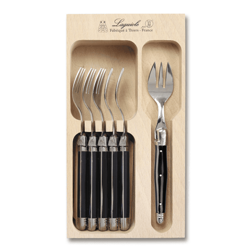 Image showing the 6 Piece Cake Fork Set in Tray, Black product.