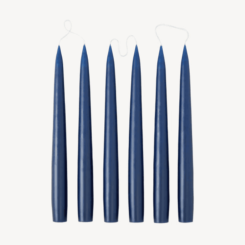 Image showing the Set of 6 Tapered Dinner Candles, H25cm, Navy Blue product.
