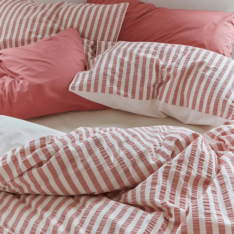 Seersucker Stripe Cotton Duvet Cover, King, Pink Clay