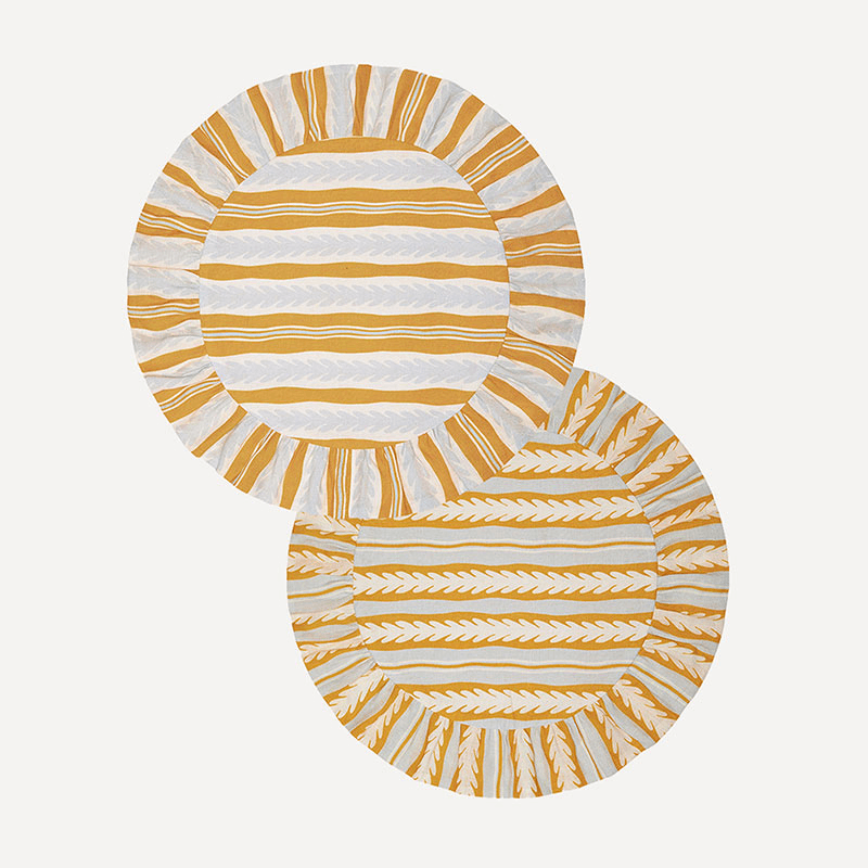 English Oak Reversible Placemat, D39cm, Ochre & Blue