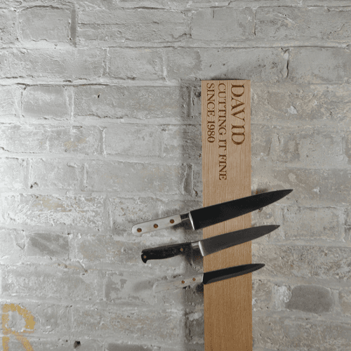 Image showing the Personalised wall mounted magnetic knife rack, 55 x 9 x 3.5cm, oak product.