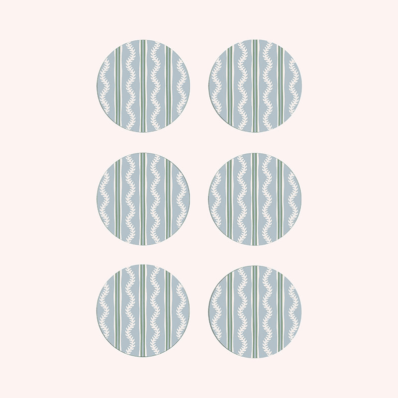 Vines Set of 6 Coasters, D10cm, Blue