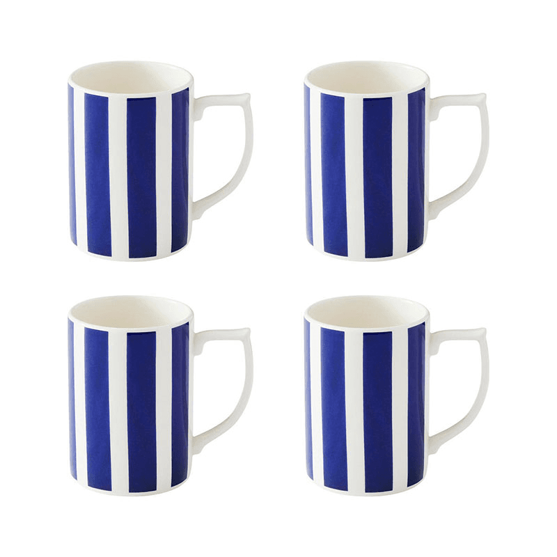Stecatto Set of 4 Mugs, 340ml, White and Blue Bold Stripe