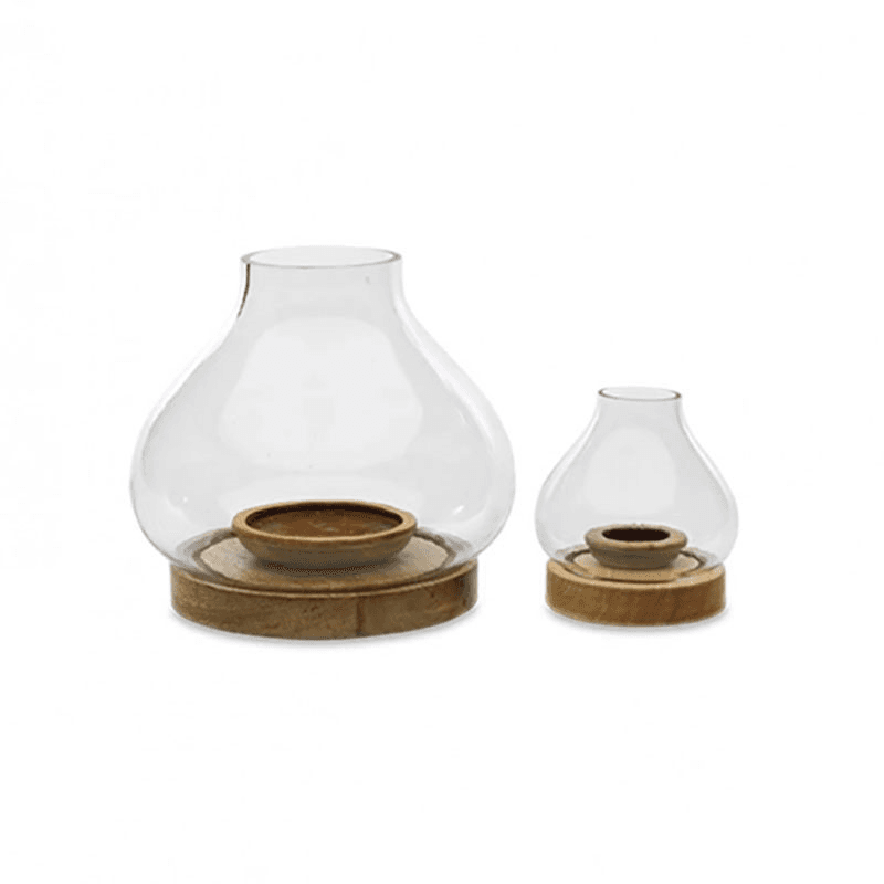 Naryla Lantern, H25cm, Mango Wood & Glass