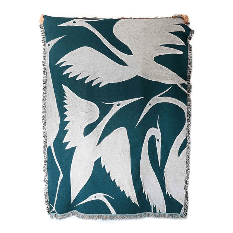 Herons Woven Recycled Cotton Throw, 137 x 183cm, Teal